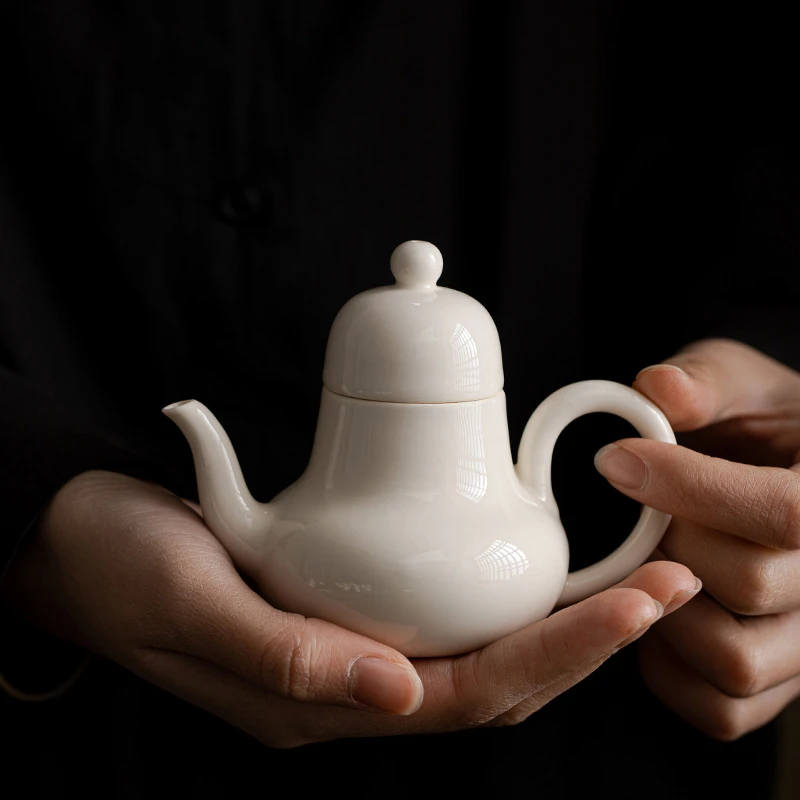 杏白釉思亭壶陶瓷泡茶壶草木灰手工单壶带过滤家用功夫茶具手执壶