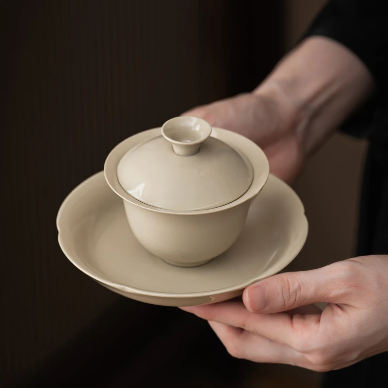 草木灰盖碗茶杯单个简约素雅泡茶碗手抓碗陶瓷敬茶碗家用功夫茶具