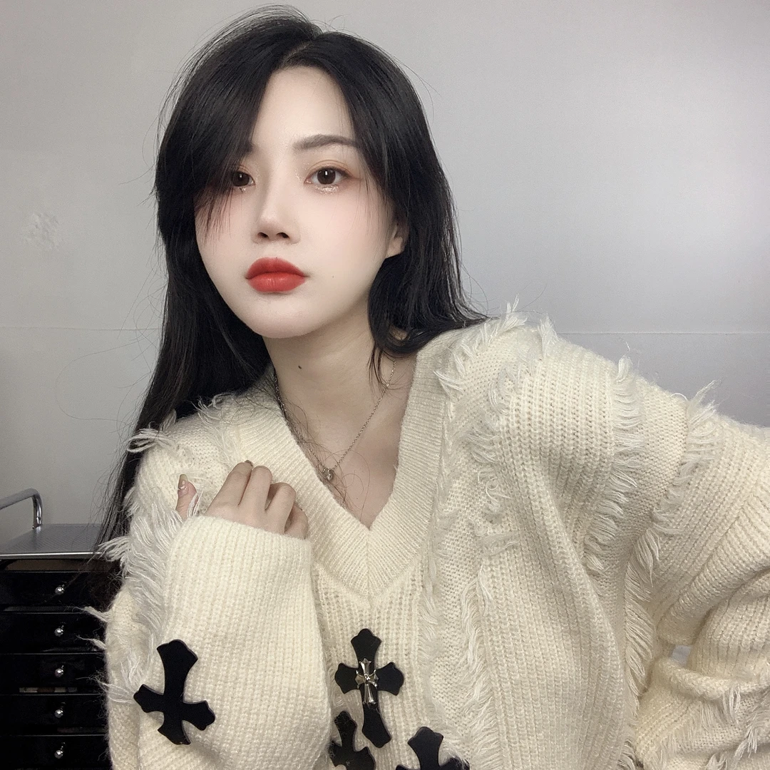 【ZHANGXIN】十字架皮标拉毛套头毛衣中长款