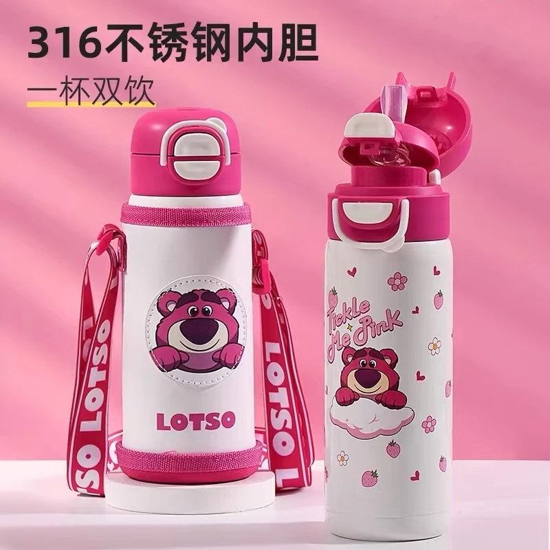 632 卡通可爱保温水杯男女孩一杯双饮带吸管水杯316不锈钢