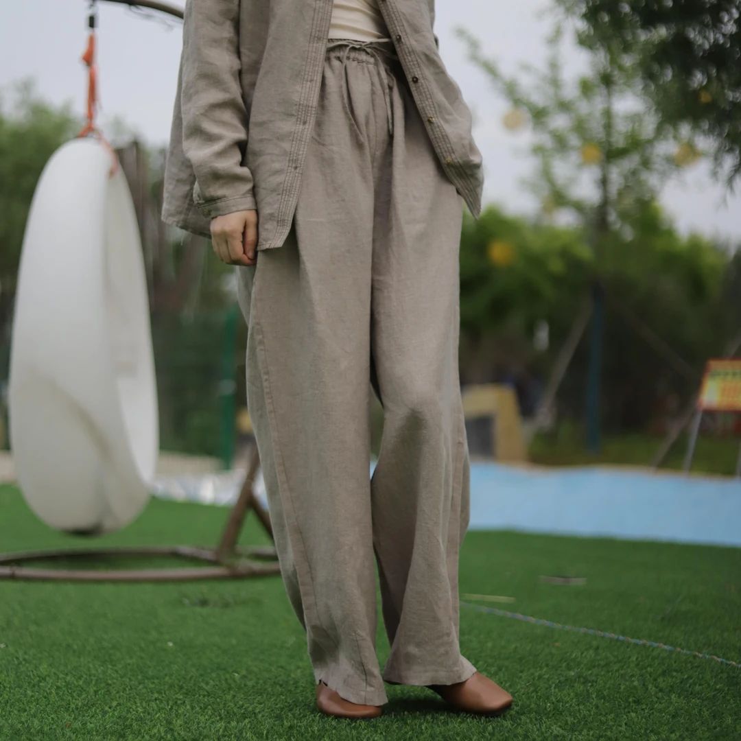 25年诺曼底亚麻雨露麻拖地裤百搭休闲透气夏新款直筒长裤22805-1