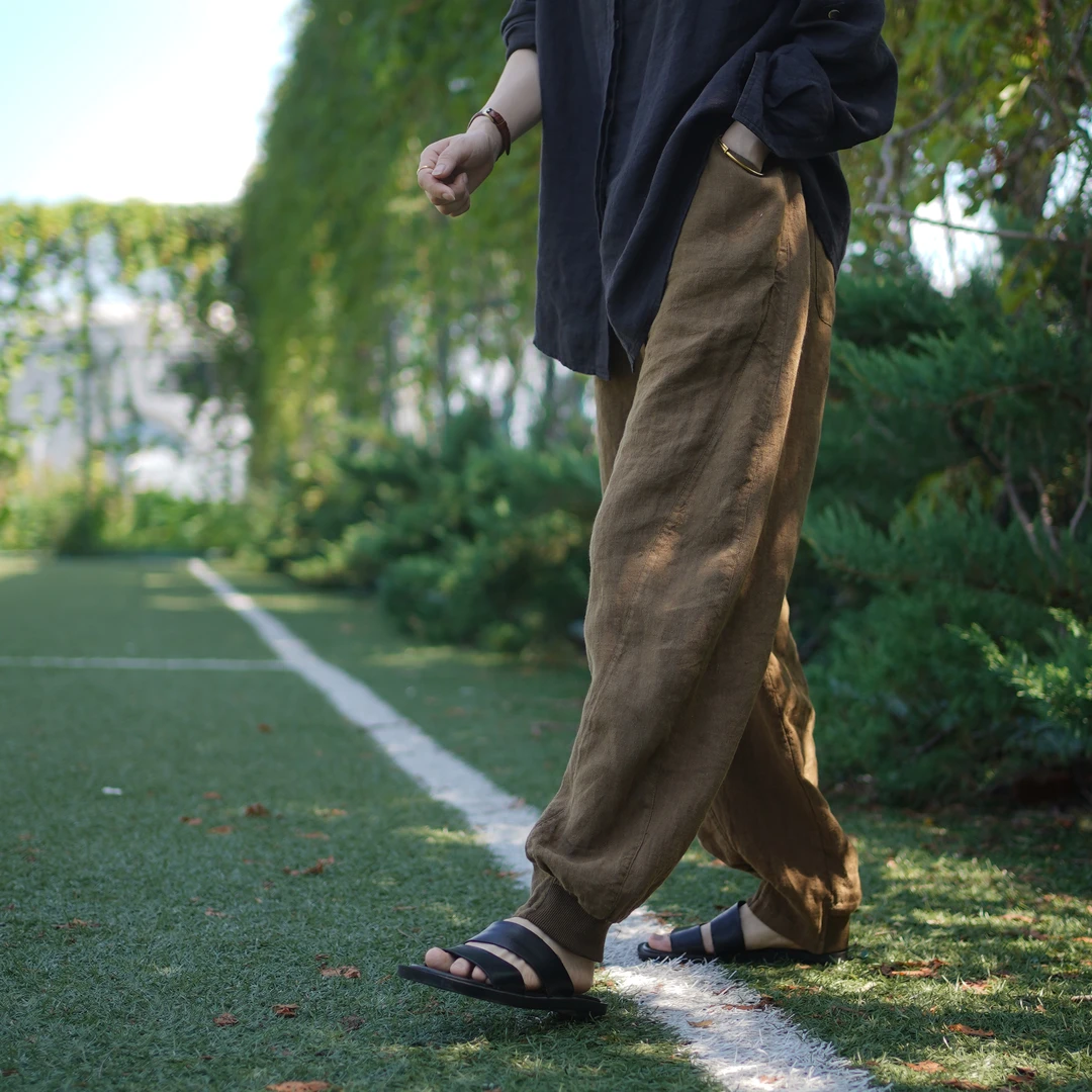 2023秋季新款柚木绿汉麻卫裤束脚百搭休闲裤23290