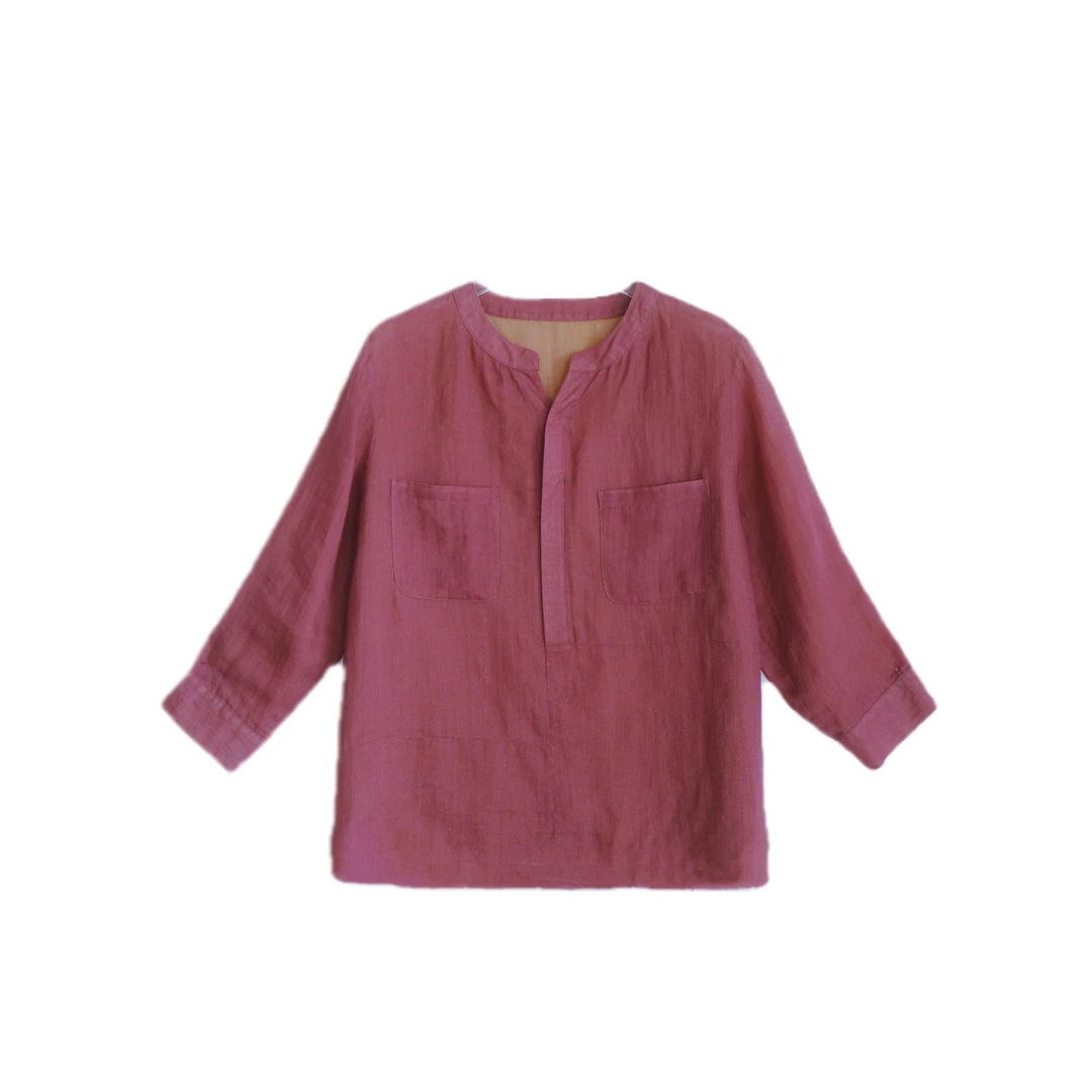【AB面】莨麻炒色涂泥染衬衫复古上衣夏季新款舒适透气小衫23278