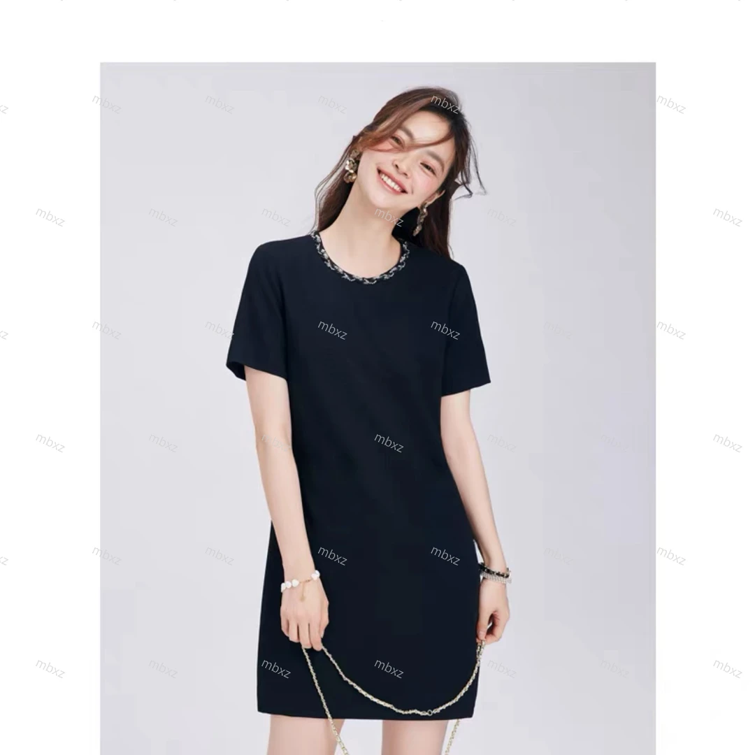 法式小香风黑色连衣裙女夏汉麻高级气质名媛轻奢赫本小黑裙24171