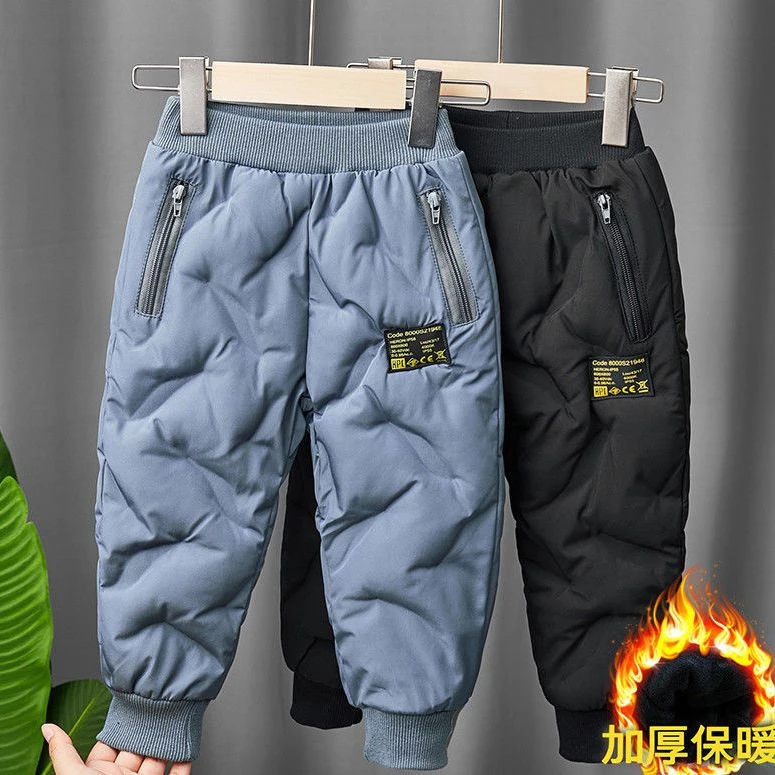 童装品质男童羽裤冬加加厚一条过冬外穿中大童东北三层夹保暖长裤