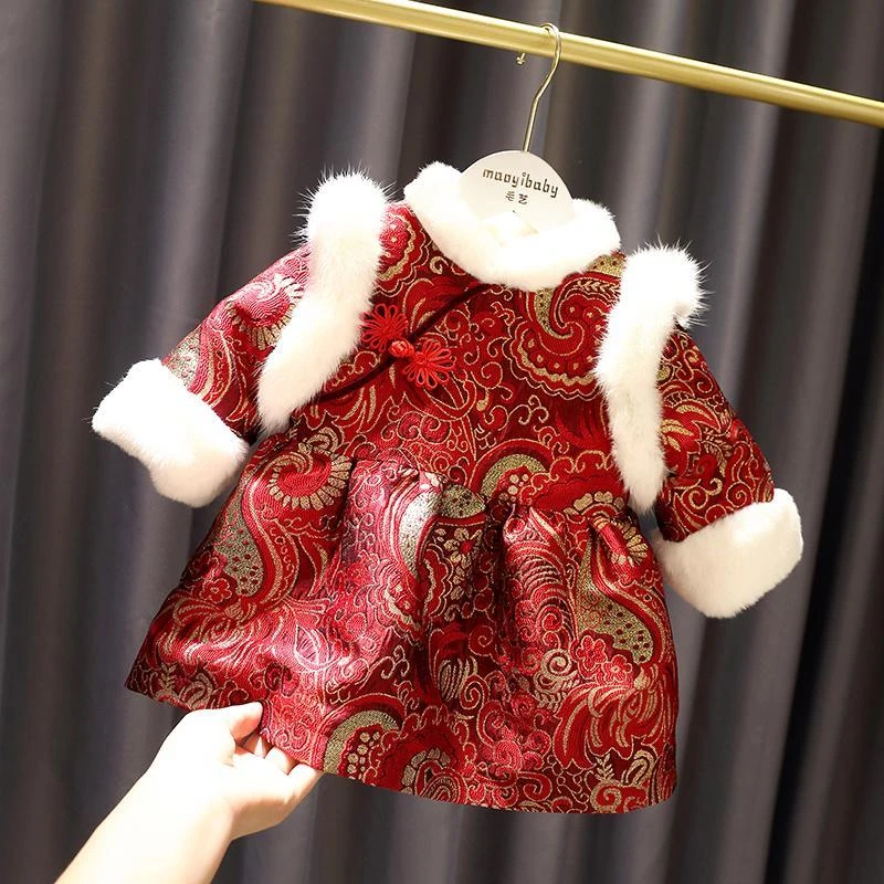 爱你宝贝女宝宝拜年服冬装儿童中国风唐装婴儿周岁过年衣新年装女