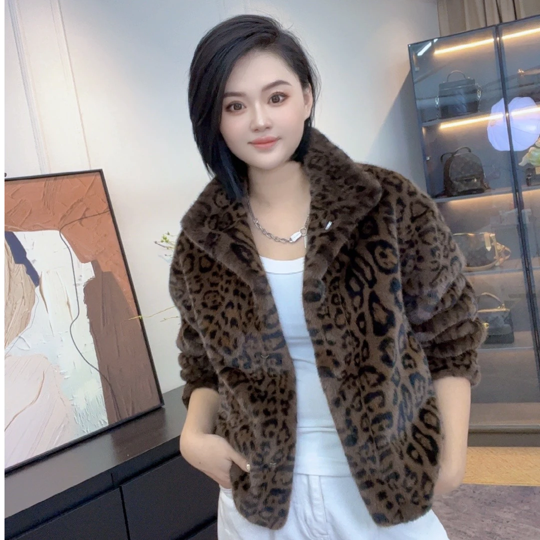 2024小豹点时尚百搭简约休闲短款气质冬季保暖毛毛短外套80099
