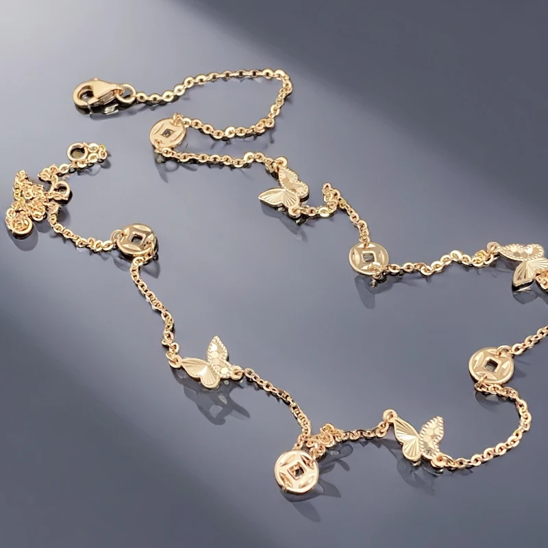 龙虾扣五帝币蝴蝶18k锁骨链 玫瑰金黄色新款气质轻奢