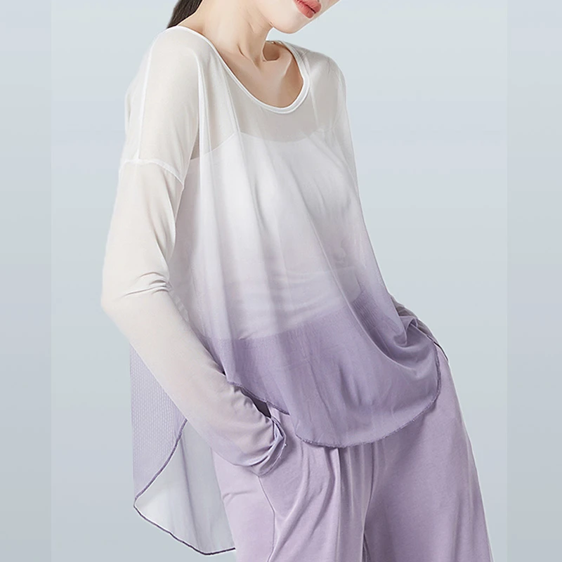 舞蹈上衣练功服纱衣渐变长袖女古风演出服古典舞蹈服上衣显瘦外搭