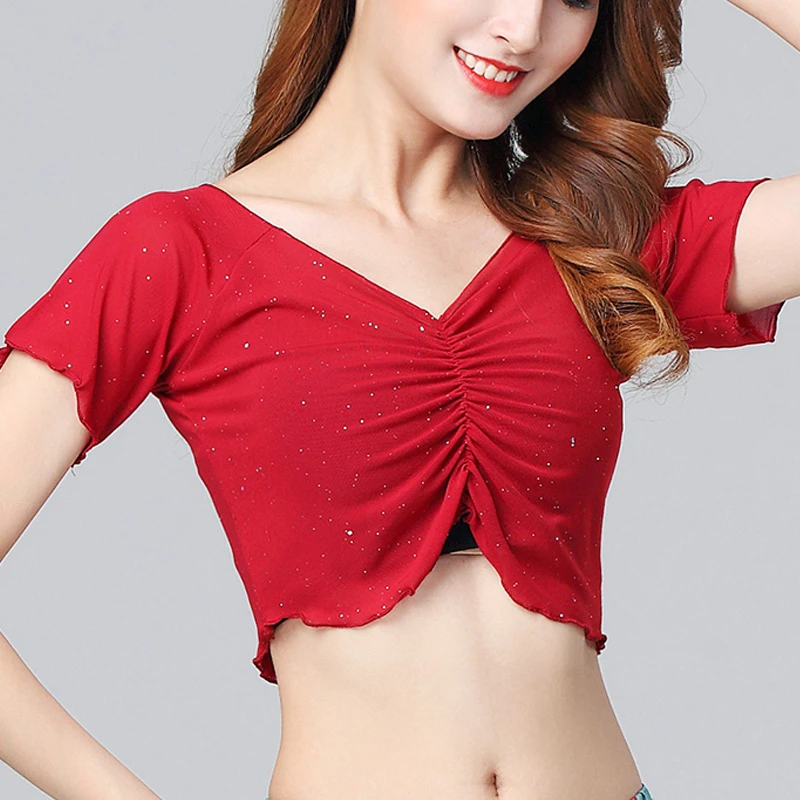 肚皮舞练功服上衣2023新款服装东方舞舞蹈服性感衣服网纱上装夏季