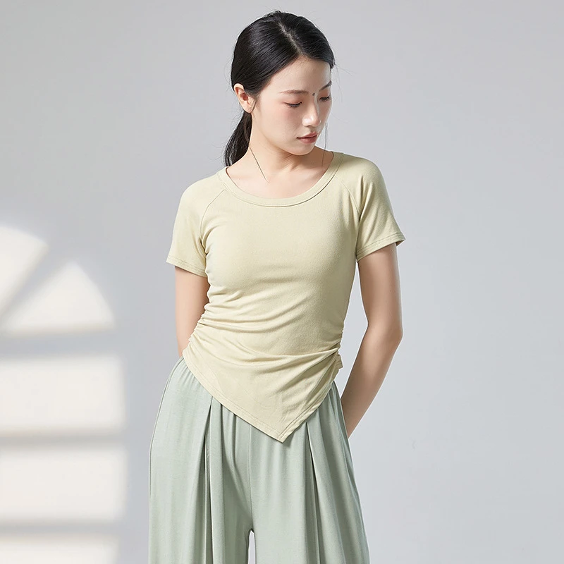 现代舞形体训练服女古典舞练功服夏新款短袖圆领修身显瘦弹性上衣