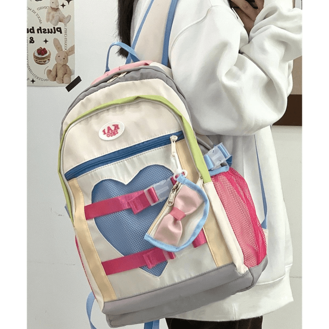 【送零钱包】爱心少女双肩包大容量日系小众背包潮可爱初高中书包女