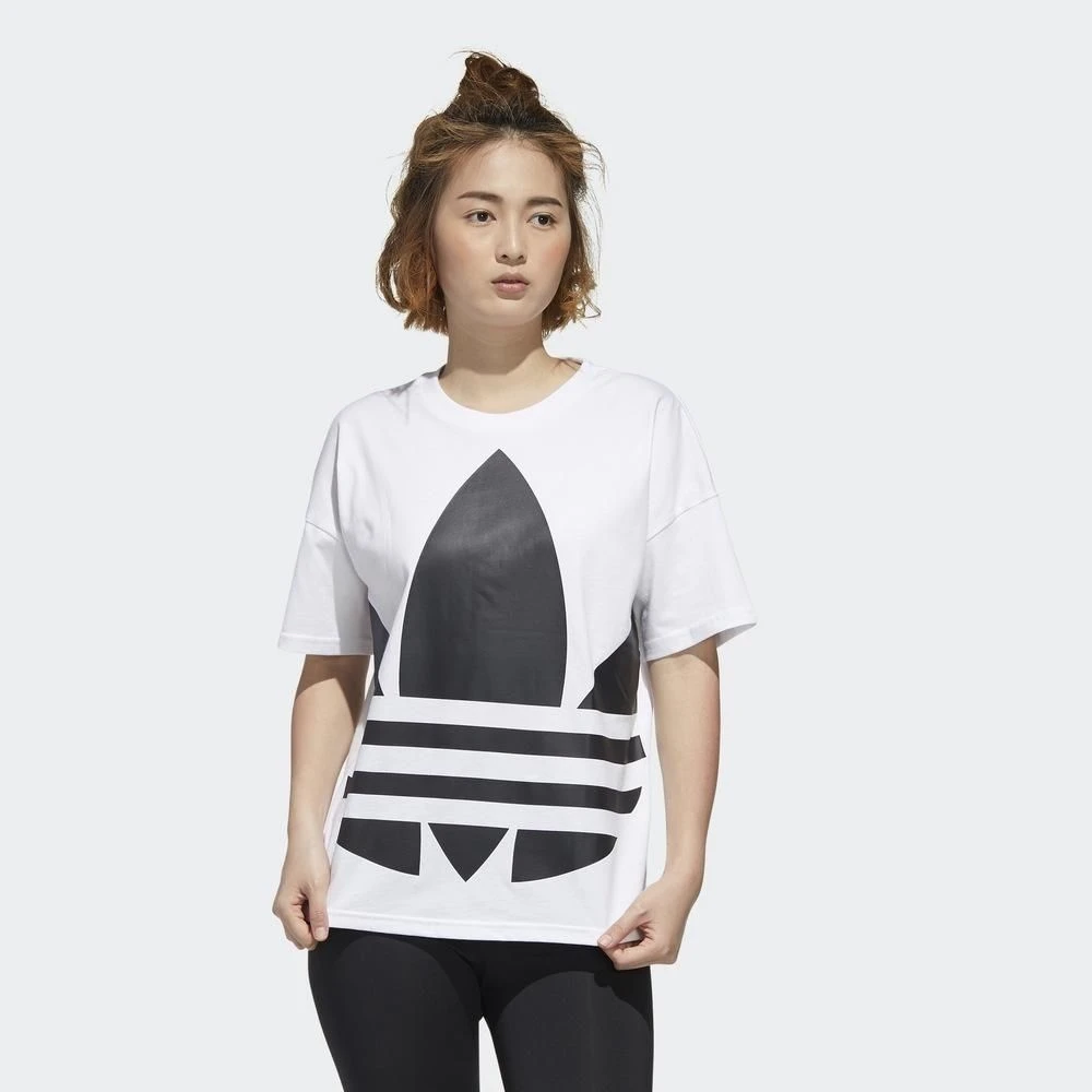 Adidas阿迪达斯三叶草女黑白圆领透气百搭运动休闲短袖T恤GJ1009