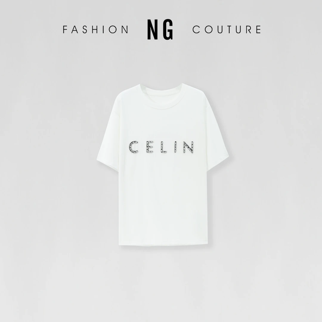 夏季圆领字母烫钻休闲简约短袖T恤-13323028