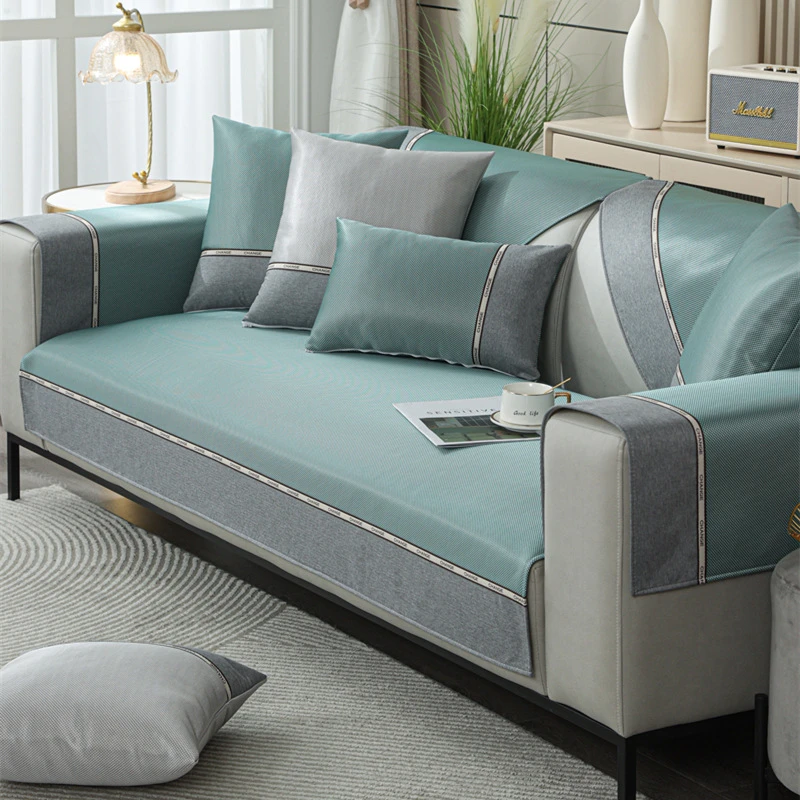 轻奢风新中式冰丝沙发垫夏季夏天款凉席垫简约现代防滑皮沙发套罩