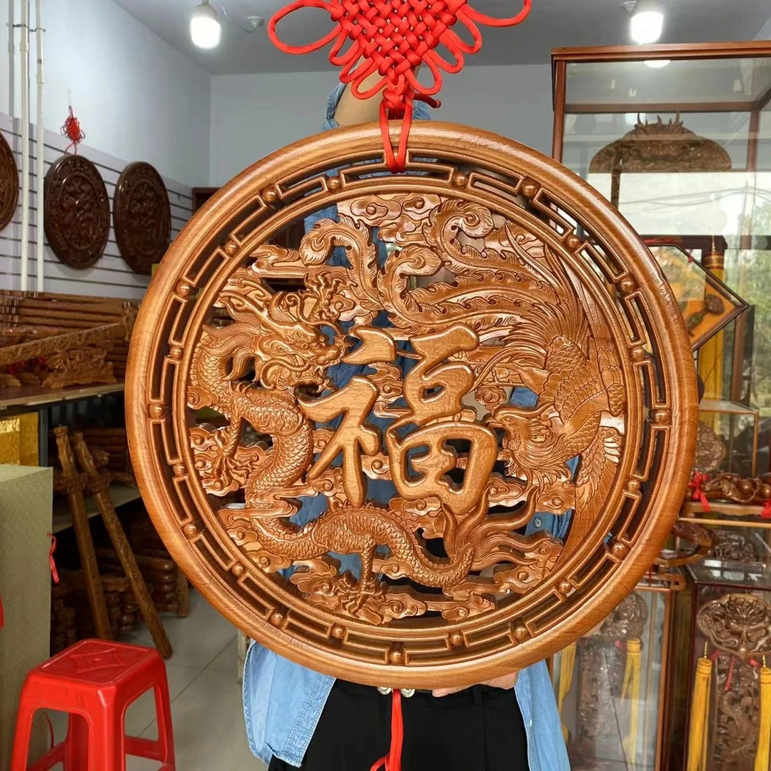 直径40 50厘米桃木圆形福字挂件 九龙挂件