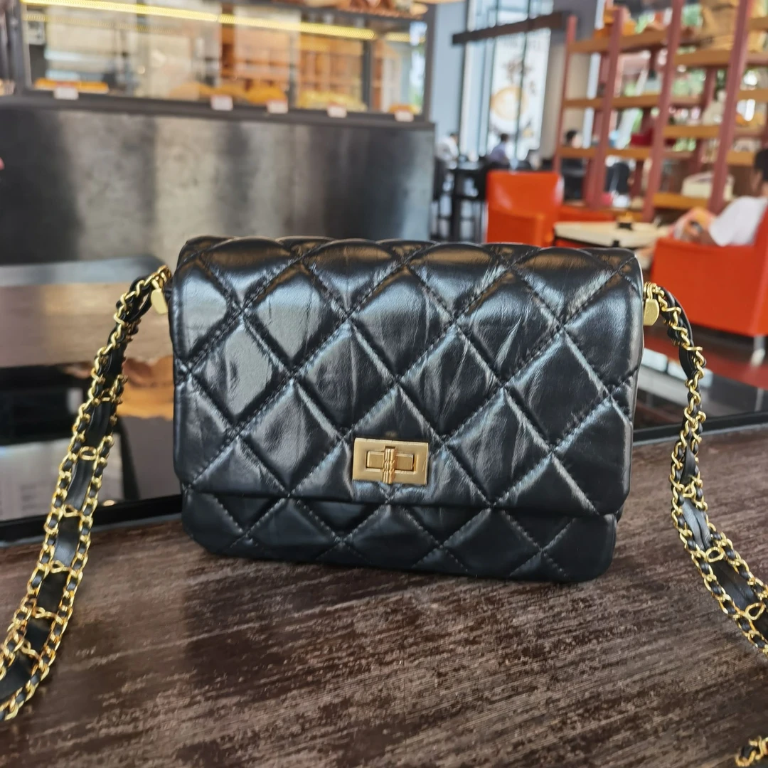 【澜卡芙】头层牛皮小香风信封百搭宽肩时尚包经典斜挎包轻奢菱格包