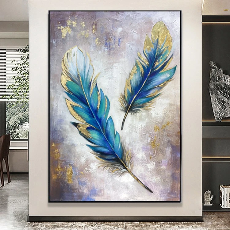 【羽毛】现代奶油风挂画个性玄关装饰画客厅沙发背景墙时尚抽象画紫