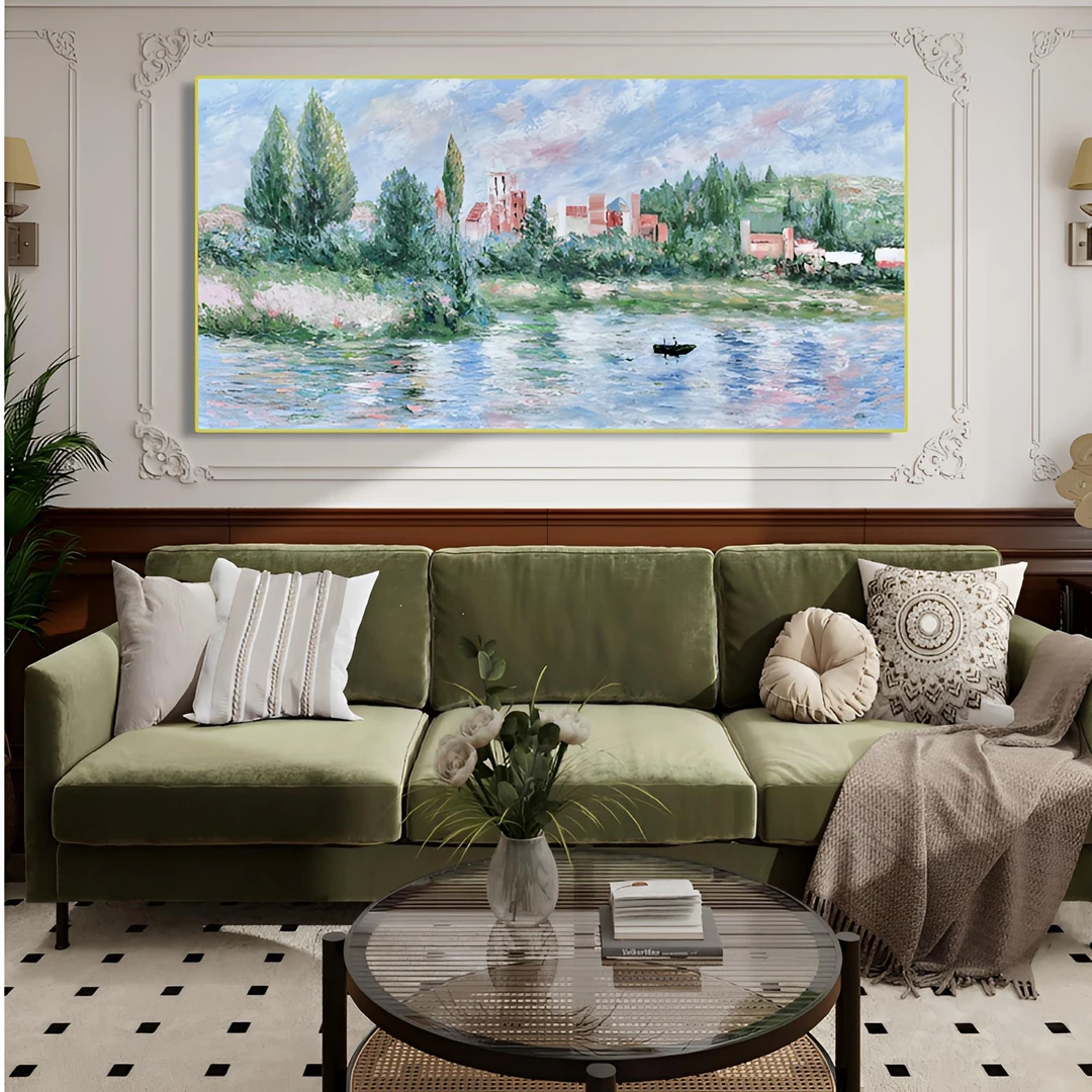 【蓝色多瑙河】现代简约客厅画沙发背景画美式轻奢客厅横大幅装饰画