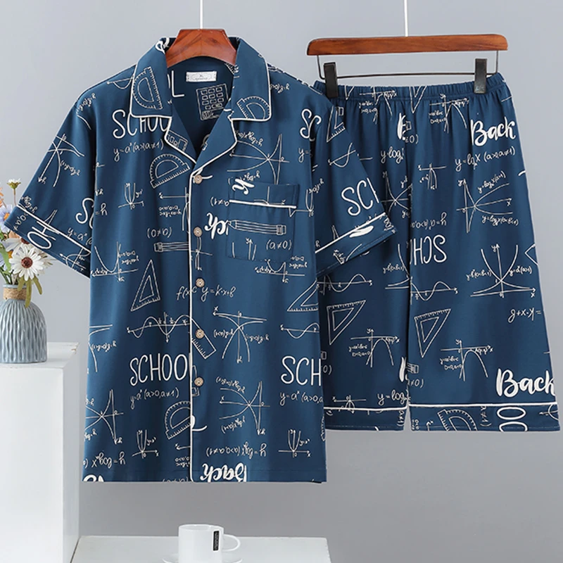 男士睡衣夏季短袖纯棉加大码200斤薄款家居服套装夏天款可外穿