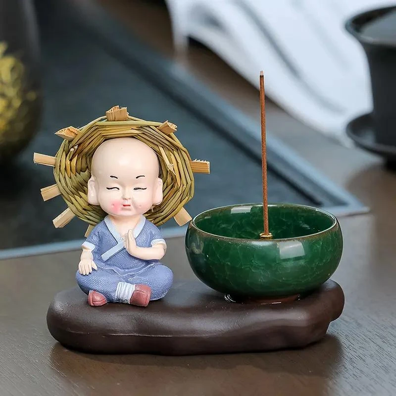 小和尚香插香炉线香家用香薰炉檀香沉香藏香香座香托陶瓷摆件