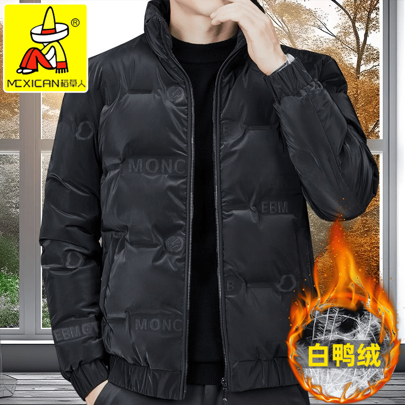 稻草人真白鸭绒羽绒服男冬季宽松外穿纯色R2aI石墨烯立领保暖外套