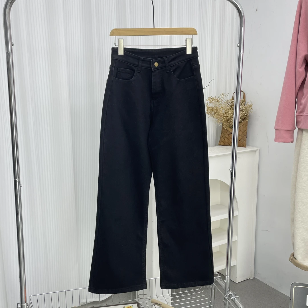 319加绒加厚 黑色牛仔直筒裤 裤长105