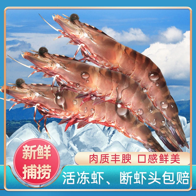 野生海捕活冻红脚虾没有死虾红脚鬼虾新鲜冷冻大虾