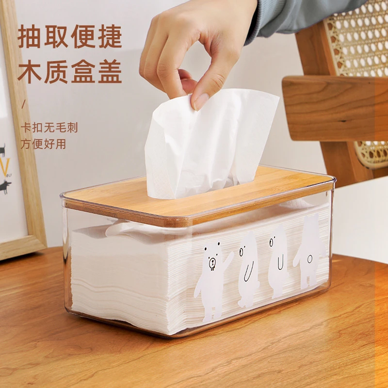 直销家用餐巾纸收纳盒北欧简约透明熊纸巾盒客厅茶几厨房抽纸盒子