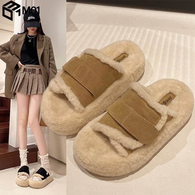 M012025新款春秋厚底毛毛拖鞋女外穿高级感网红懒人平底毛绒拖鞋