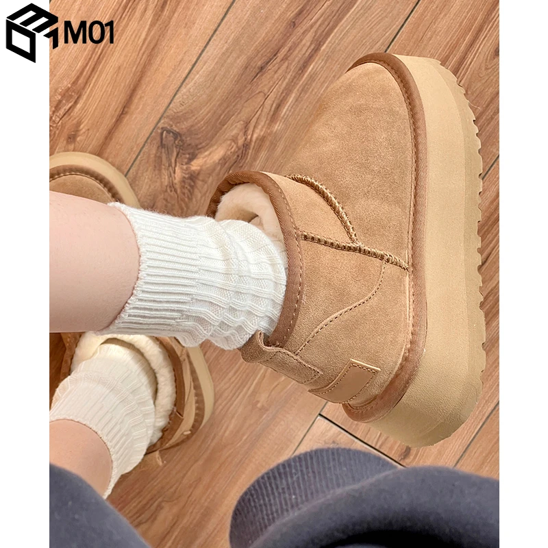 M01厚底雪地靴女2025新款春季短筒雪地棉加绒加厚外穿百搭棉鞋女