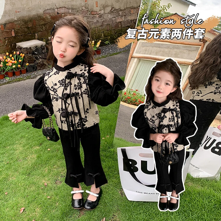 女童中国风套装春秋2025新款爆款网红洋气女孩时髦盘扣新中式套装