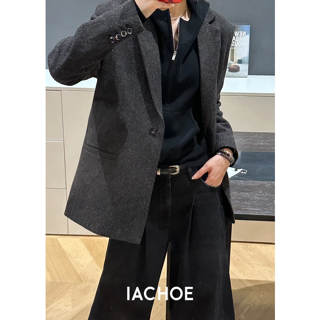 IACHOE灰色长袖羊毛西装外套3561512003