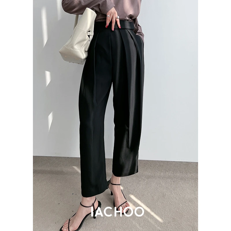 IACHOE【魔术贴小个子版】垂坠高腰夏季休闲阔腿裤3461518015直筒