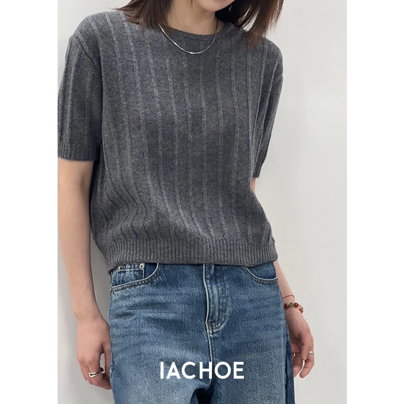 IACHOE羊毛羊绒短袖圆领毛衣羊毛衫3521505010