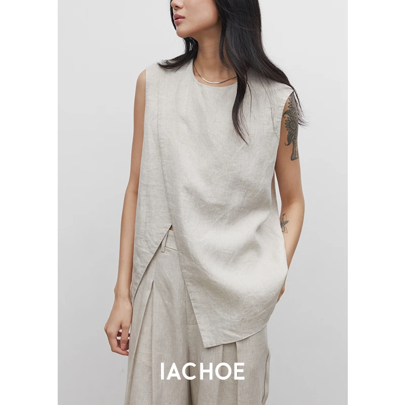 IACHOE亚麻开衩下摆夏季马甲3531503008