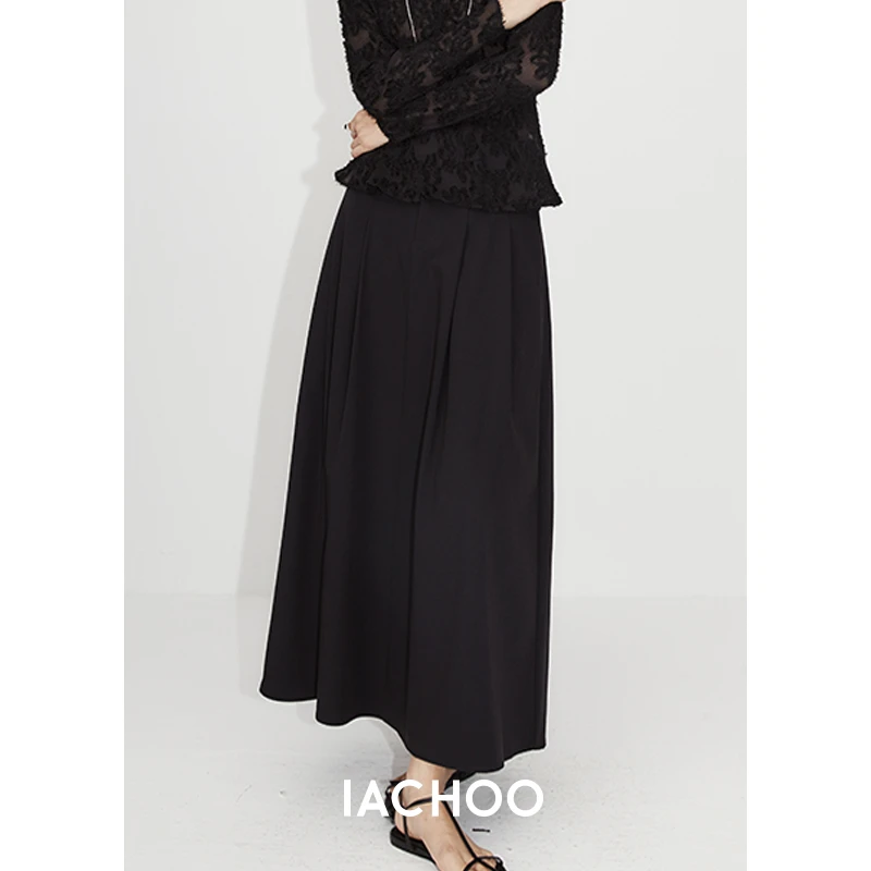 IACHOE【长长裙】A字半身裙女长款时尚黑色3461517001