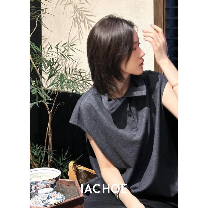 IACHOE两穿炭灰色羊毛高领毛呢马甲3571599003