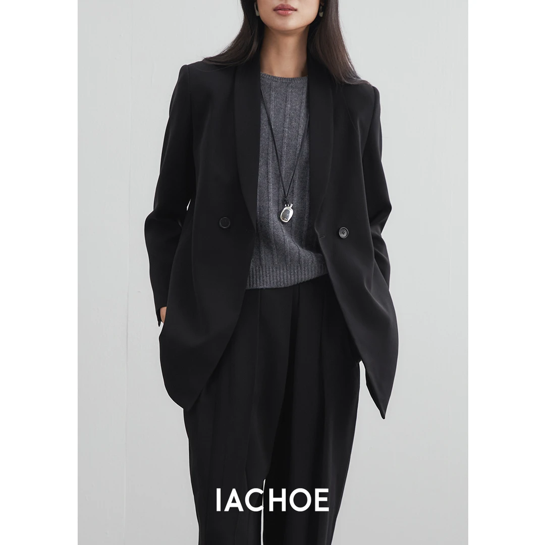 IACHOE反驳领西装黑色设计感时尚小众3461512003韩版小西装