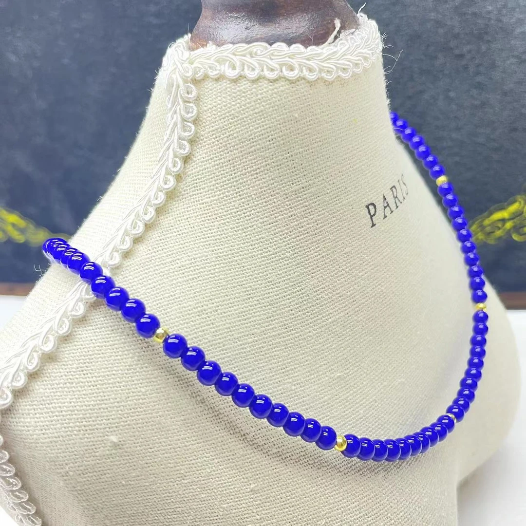 铜合金琉璃项链 原创设计深蓝5M光板圆珠项链