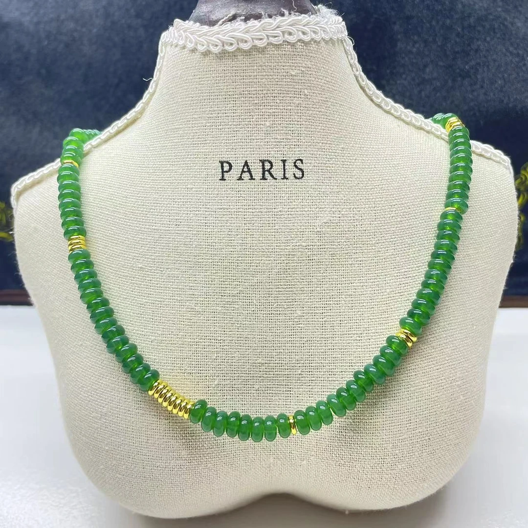 铜合金琉璃项链 原创设计绿色千层隔片扁珠项链