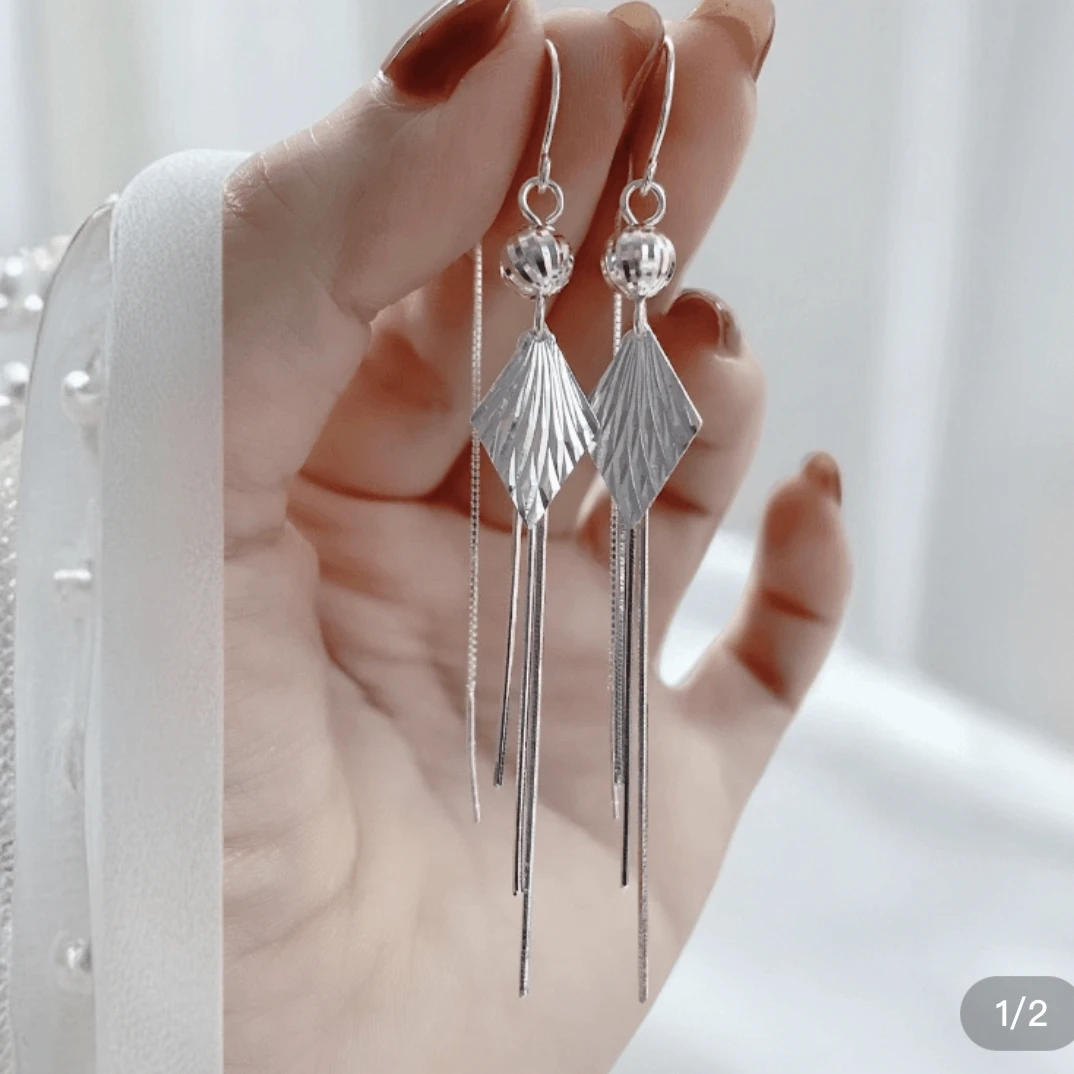 足银耳饰 足银精工简约百搭车花菱形圆珠防丢耳线