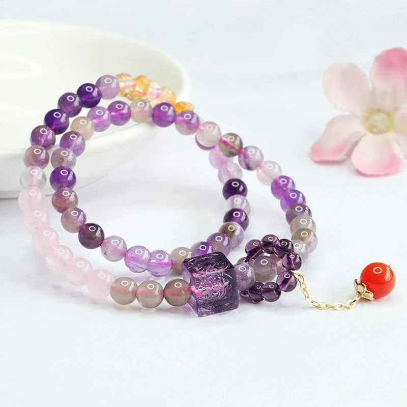 九紫离火极光23手串天然水晶彩宝手链天然水晶手串6mm+