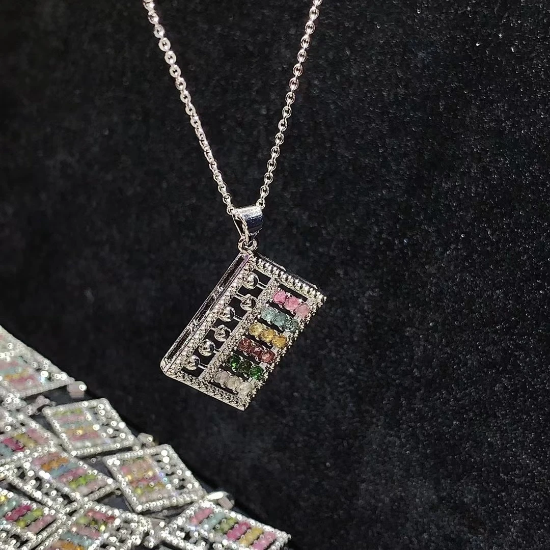 碧玺算盘吊坠碧玺切面镶嵌项链挂坠碧玺算盘挂件