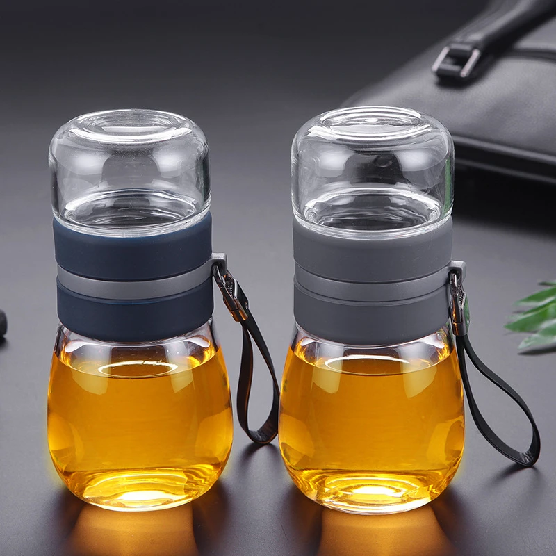 婧然透明茶水分离杯家用高档泡茶杯专用便携随行杯夏季单层玻璃杯