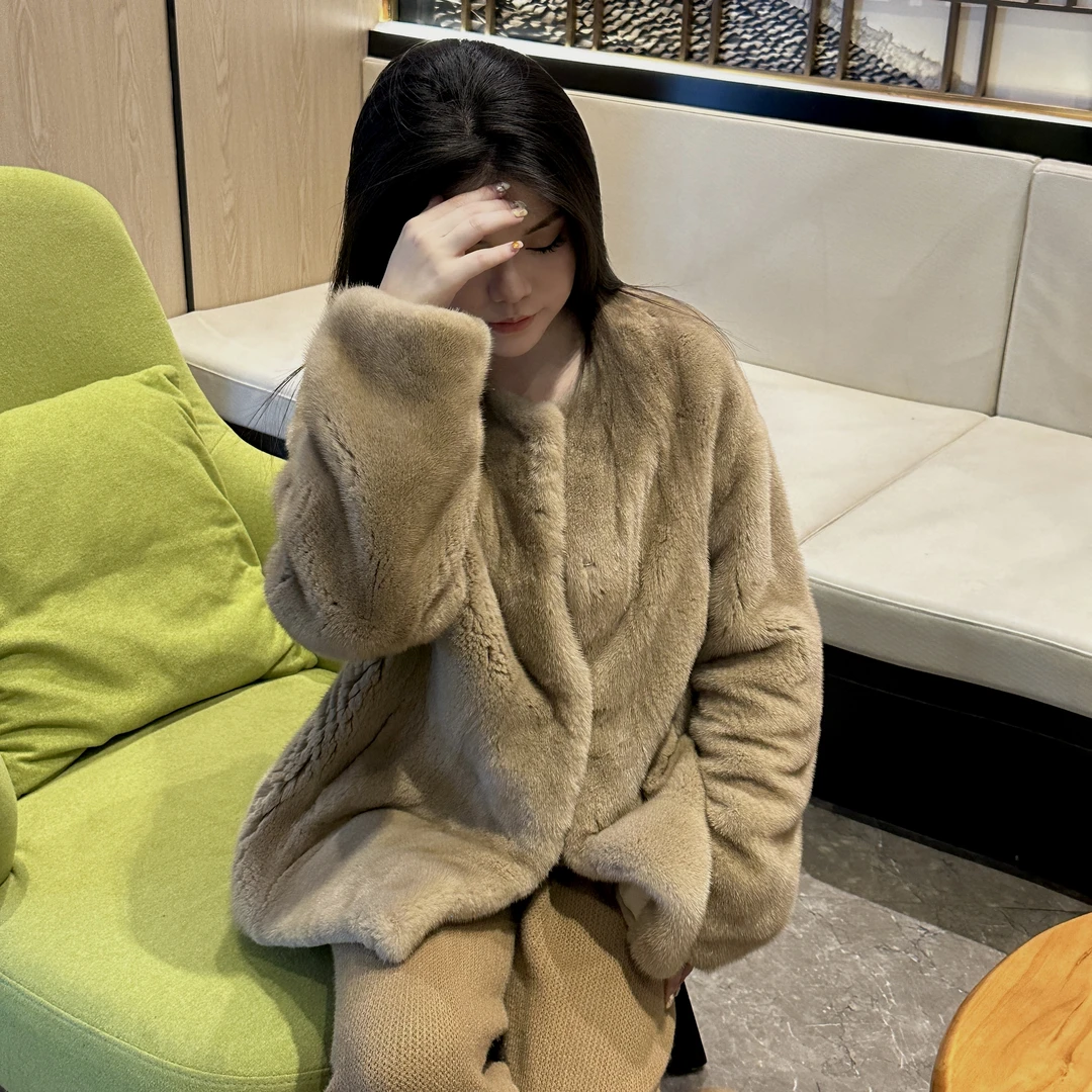 【CC心动貂加长版70cm】进口紫标短二水貂皮草外套圆领貂皮大衣