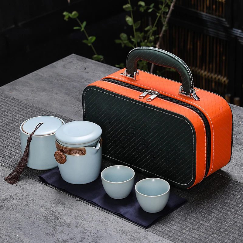 【步云堂】高档汝窑旅行茶具套装家用创意简约中式简易便携式礼盒装