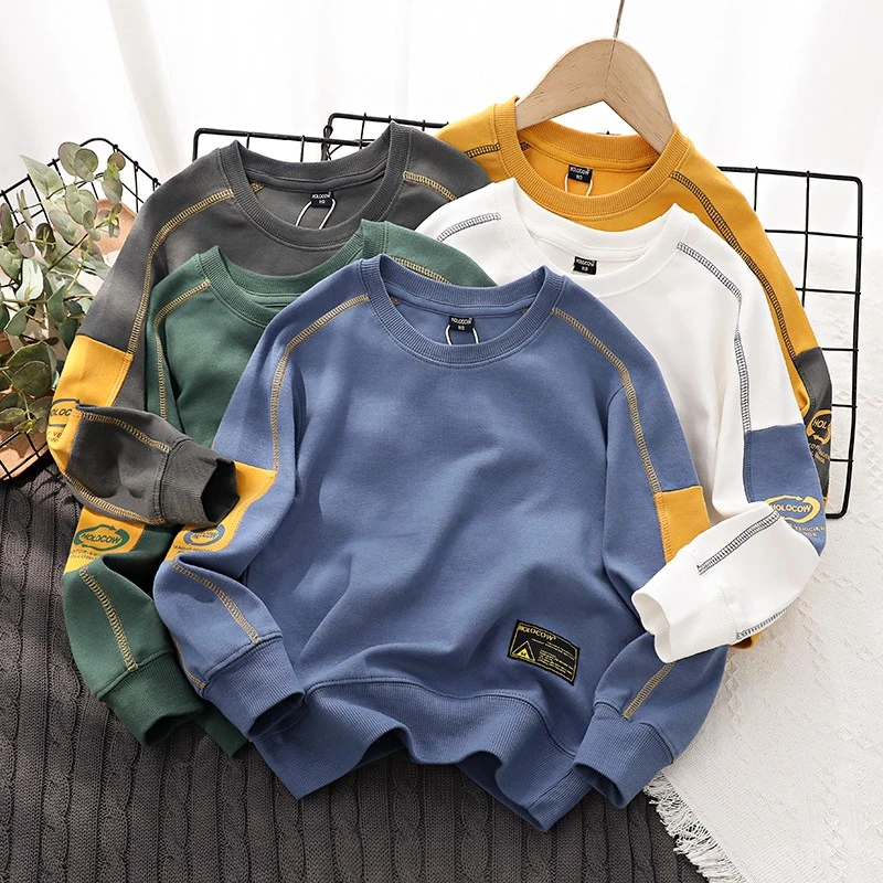 儿童纯棉运动卫衣 男女童字母印花打底衫 撞色明线 中大童 80330