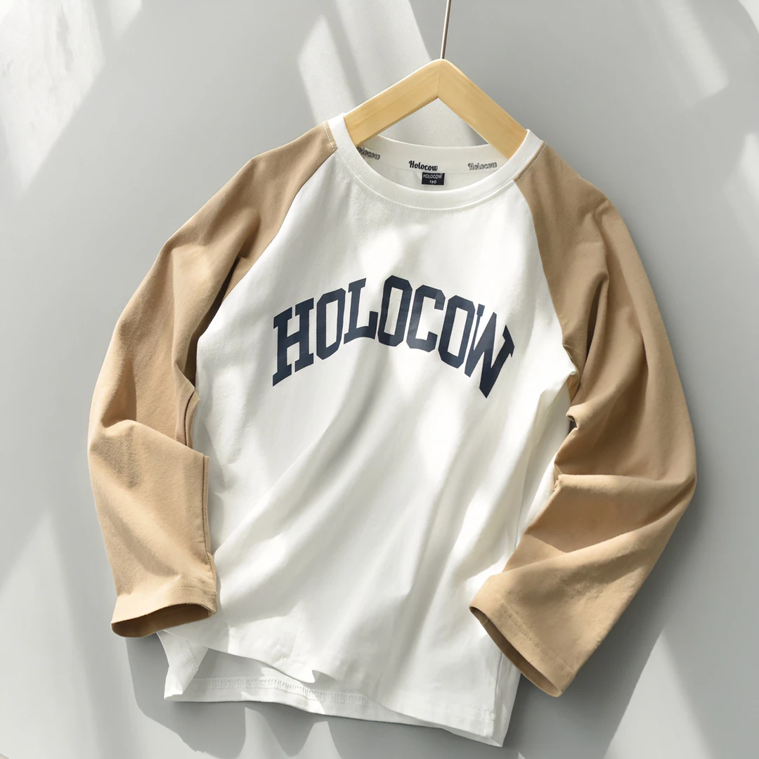 儿童纯棉T恤 男女童圆领插肩袖上衣 中大童打底衫春秋款童装84147