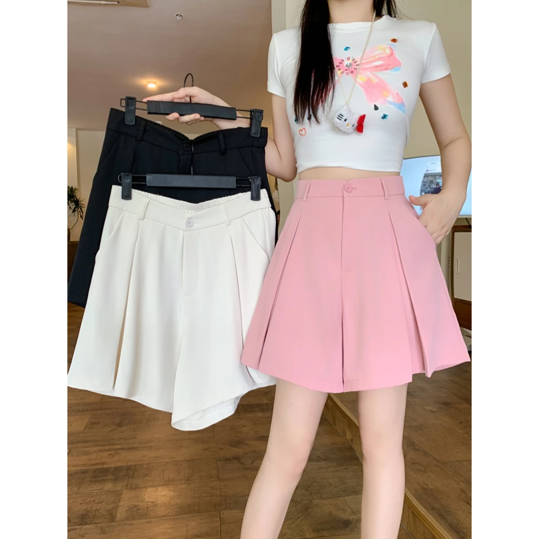 2024夏装新款胖mm大码女休闲阔腿五分裤百搭遮肉冰丝西装短裤